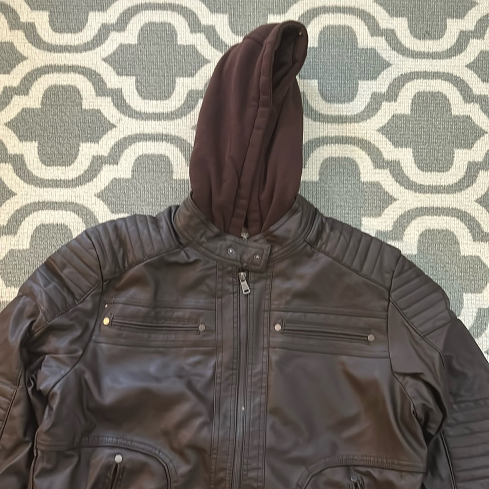 Medium American Culture faux leather hooded Jacket